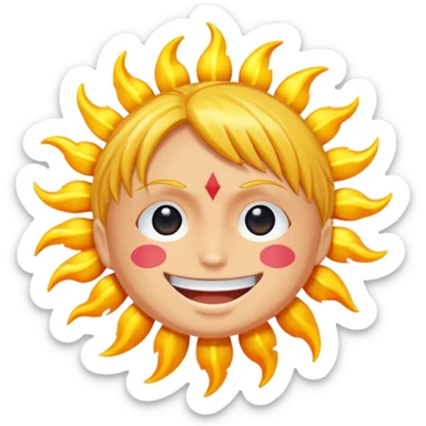 Sun God Nika from One Piece, exaggerated smile, glowing effect, playful and dynamic sticker