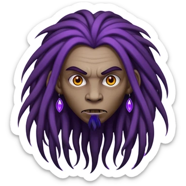 mysterious creature with long dreadlocks and dark purple evil aura sticker