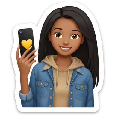 face girl with nails and cute make up black girl strait hair super long  top and slim body and baggy jeans sticker