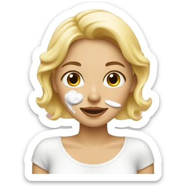 blonde girl applying cream on her face sticker