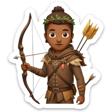 The classic hunter image with a bow and arrow on his back, dressed in brown with some animal made decorations sticker