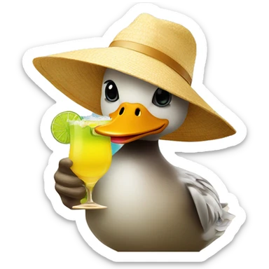 Duck with a sun hat on the beach drinking margarita sticker