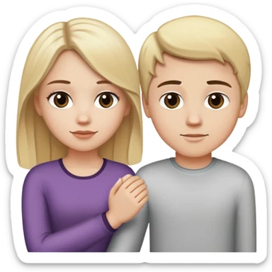 White girl with blonde hair and white boy with dark brown hair holding hands sticker