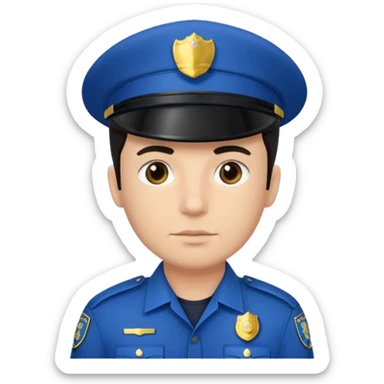 Police man wearing Blue uniform with hair sticker