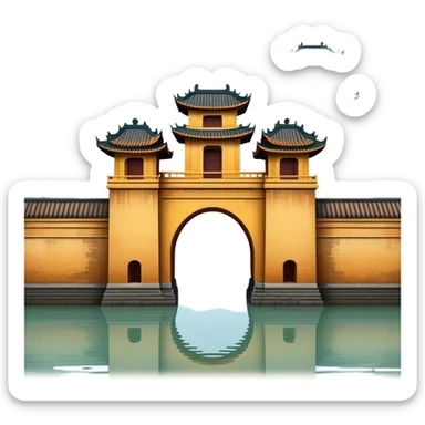 Cinematic Realistic Imperial City of Hue Landmark Emoji, capturing the ancient citadel’s weathered walls, intricate gates, and traditional Vietnamese architecture, surrounded by a misty, tranquil moat. sticker
