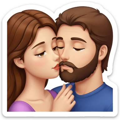 Girl with brown hair hazel eyes kissing tall guy with brown hair and a beard  sticker