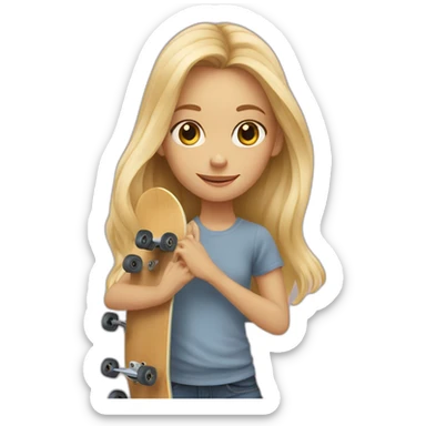 Blond girl with long hair riding a skate board sticker