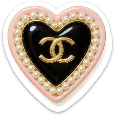  only the elegant heart with pearls and gold Chanel logo, glossy, pastel colors with no background. black pink,  sticker