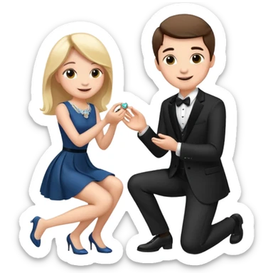 🧎‍♂️‍➡️💍💃 a boy parposing a girl and the boy on his knee and give him ring girl stand after him and shing sticker