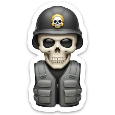 Skull wearing bullet proof vest and military helmet sticker