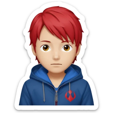 yuiji itadori jjk avec cheveux rouge veste bleu capuche rouge sticker