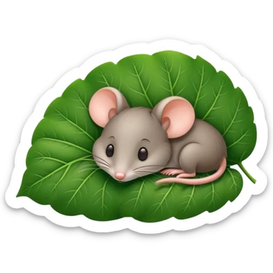 mouse sleeping under a leaf sticker