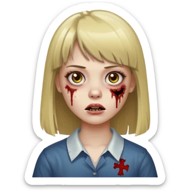 faça uma garota zumbi de cabelo liso marrom com mechas loiras liso grande com franja sticker