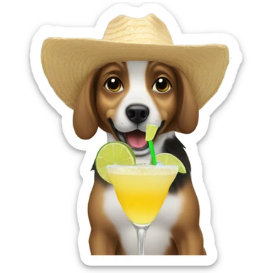 Picture of a dog drinking a margarita at the beach  sticker