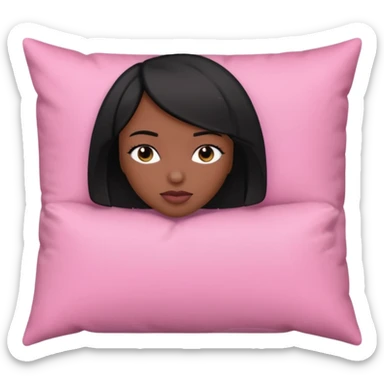 Dark skin woman with black bob in hair wearing pink laying head on pillow  sticker