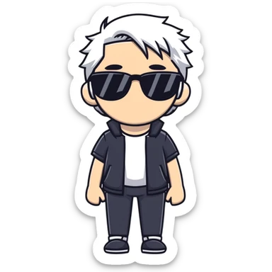 Anime character with white hair and sunglasses sticker