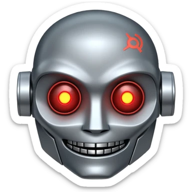 evil robot. Only its head. Low details. Make it smile sticker