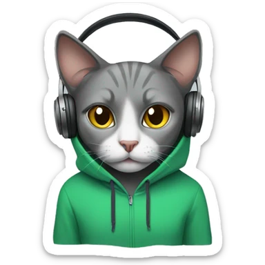 Cat wearing hoodies and headphones sticker