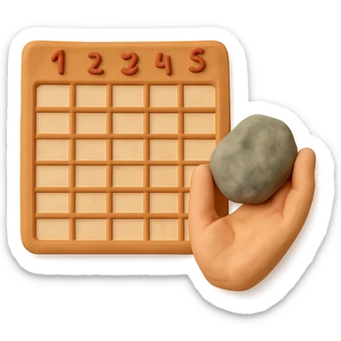 claymation style spreadsheet with rock on hand, soft and sculpted sticker