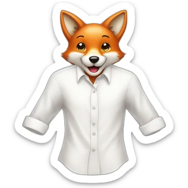 a happy Fox wearing a white shirt and hanging clothes on a clothing Line sticker