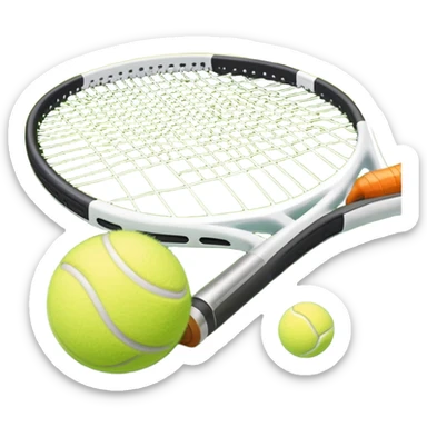 A tennis racket and ball on a grass or hardcourt surface, symbolizing the sport. The racket has a sleek design with tightly strung strings, while the bright tennis ball rests nearby, capturing the essence of precision, agility, and competition. sticker