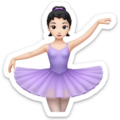 Cinematic Light Purple Ballerina Portrait Emoji, rendered in a realistic, vector-style with minimal shading.  with porcelain skin, smooth deep black hair falling in soft waves, and calm, inviting eyes. sticker