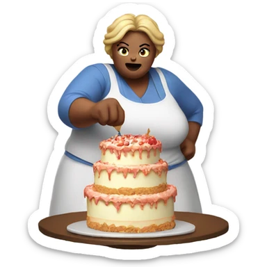 Big lady fighting for cake sticker