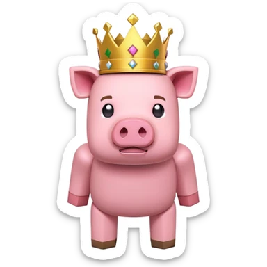 minecraft pig full body pink blocky animal with square head wearing a crown sticker