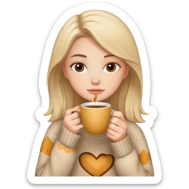 Cozy girl in a beige sweater drinking coffee  sticker