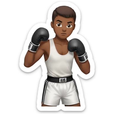 19-year-old Black male boxer in boxing stance, athletic build, boxing gloves sticker