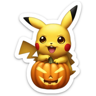 Cute Pikachu holding halloween pumpkin sticker