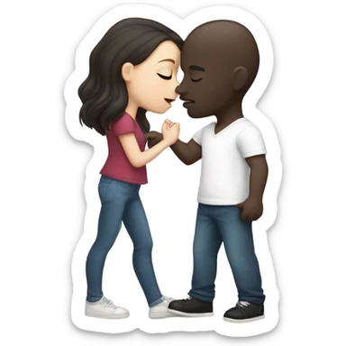 White girl dark hair kissing bald black man sticker