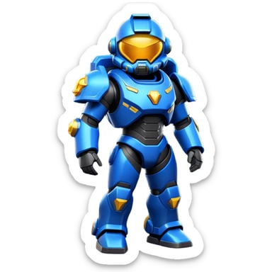 Clash of Clans aesthetic: Cinematic heroic Terran Marine Hero Emoji, rendered in a 3D vector-style similar to standard emojis with minimal shading and bold, simplified shapes. A compact, heroic isometric figure clad in futuristic power armor with signature energy accents, softly glowing with a cosmic battle charm. Simplified yet unmistakably iconic, highly detailed and consistent, glowing with a soft radiant shine and high gloss. Stylized with a touch of interstellar valor and a soft glowing outline, capturing the essence of an elite space warrior with a friendly, playful manner! sticker