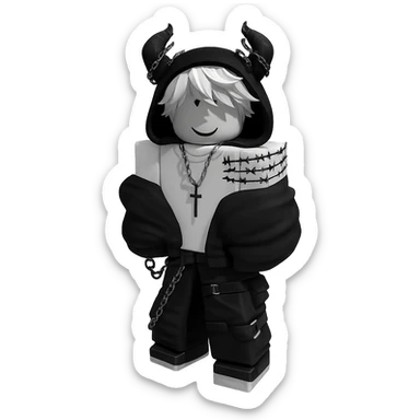 Convert this Roblox character into a sticker with a white border and transparent background, maintaining the original Roblox style as closely as possible. sticker