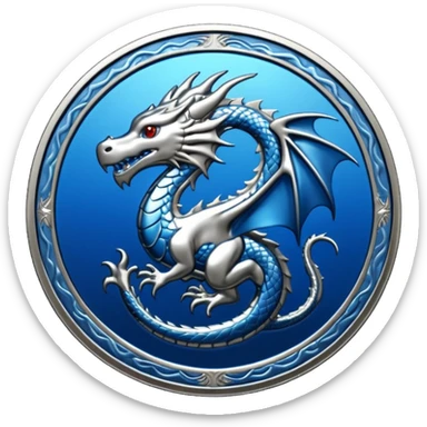 blue platinum coin with a dragon at the center  sticker