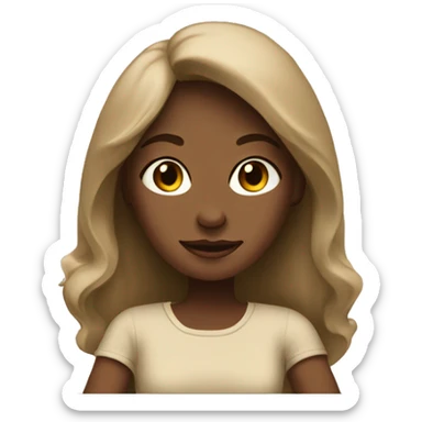 A girl at a table with a laptop with a cup of coffee in beige tones sticker