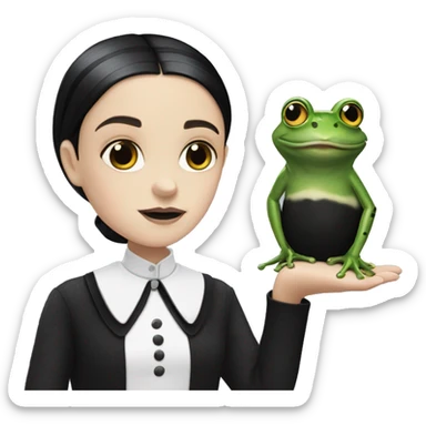 Wednesday Addams with a Frog sticker
