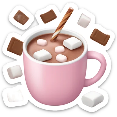 Light Pink mug of hot chocolate with marshmallows  sticker