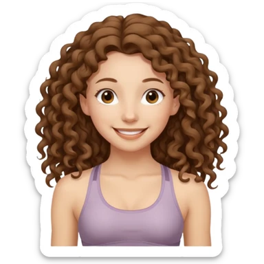 girl long brown hair curly yoga wearing beige sticker
