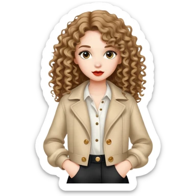 Fashionable girl with stylish outfit and long curly hair sticker
