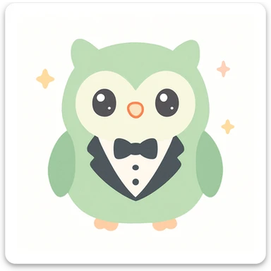 a green owl wearing a tuxedo, fun, appealing style sticker