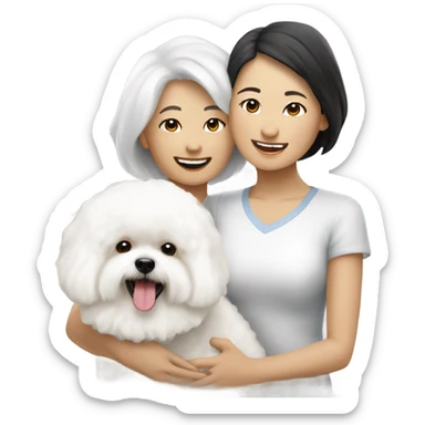 A cute and happy bichon frise with an Asian woman  sticker