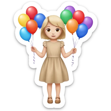 birthday small  girl in biege  + baloons sticker