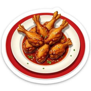 plate of spicy chicken wings with red sauce and chili flakes sticker