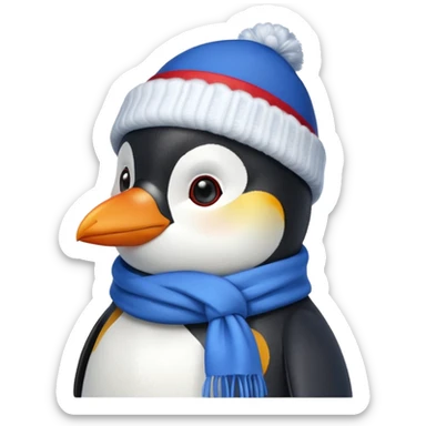 Winter penguin wearing winter clothes with winter background sticker