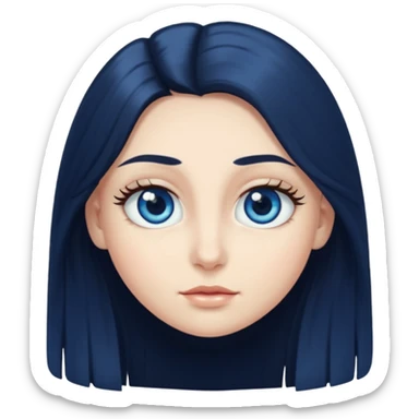 long dark hair with big blue eyes and long dark eyelashes round face sticker