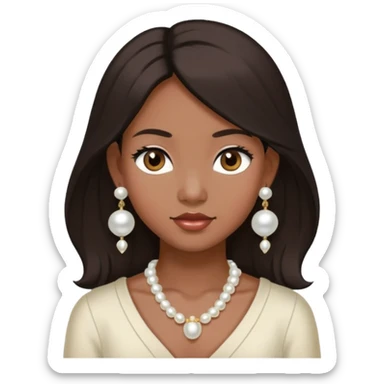 a girl with dark brown chest-length hair, Asian looks, dark skin, and pearl earrings sticker