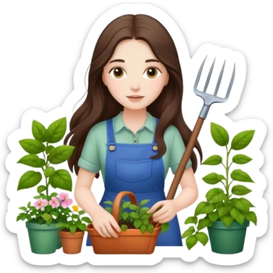 beautiful pale brunette girl with long hair gardening sticker