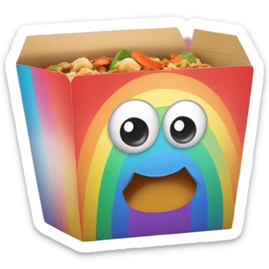 Rainbow Chinese food takeout box with cute eyes  sticker
