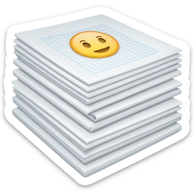 neatly stacked bundle of A4 white sheets, squared edges, slight shadowing, soft lighting, subtle shadows, emoji scale sticker